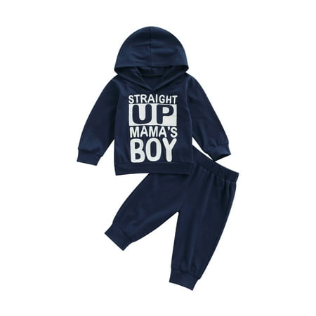 

Yinyinxull Newborn Baby Boys Clothes Letter Print Long Sleeve Hooded Tops Sweatshirt Long Pants Spring Autumn Outfits Navy Blue 0-6 Months