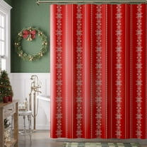 Christmas Shower Curtain White Snowflake on Red Shower Curtains for Bathroom Waterproof Fabric Winter Shower Curtain Happy New Year Xmas Decor Shower Curtain Set 72x72 Inches with Hooks