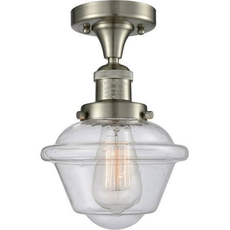 

Brushed Satin Nickel Tone Semi Flush 8 Wide Seedy Glass Steel/Cast Brass Medium Base LED 1 Light Fixture