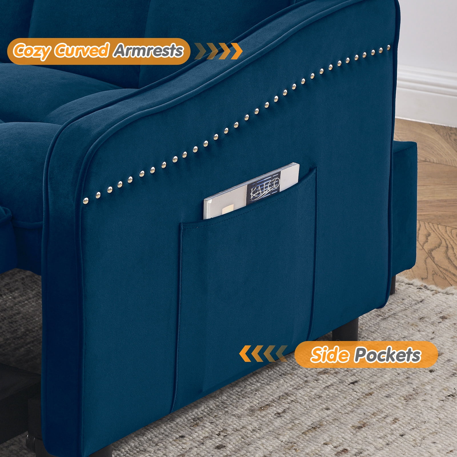 Lunale Loveseat Sleeper with USB/Type-C, Convertible Sleeper Sofa Bed for Living Room/Apt, Blue Velvet