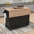 thumbnail image 3 of Yoneston Kitchen Island with 2 Drawers and 2 Storage Cabinet, Rolling Kitchen Storage Cart with Drop-Leaf & Concealed Sliding Barn Door for Home, Dining Room, Black, 3 of 9