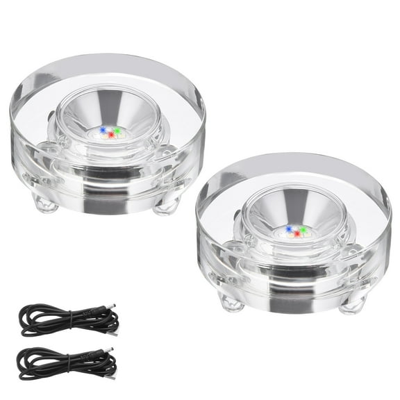 Uxcell Crystal LED Light Base, 2 Set 2.99" Dia Octagon 7 Color Lights Display Pedestals Changing Wired Base, Clear