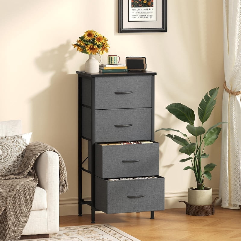 Kelno 4 Drawer Fabric Dresser Steel Frame Storage Chest Organizer with Wood Top, Rustic Brown