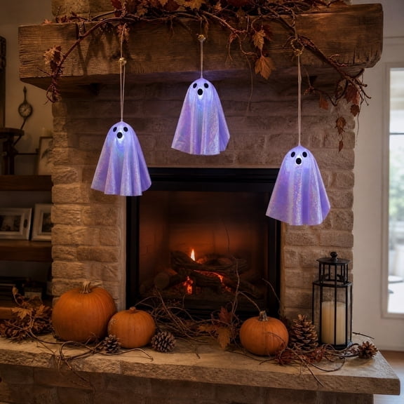 Glowing Halloween Hanging Ornament Lighted Scary Ghost Ornament Haunted House Prop for Halloween Tree Party Supply