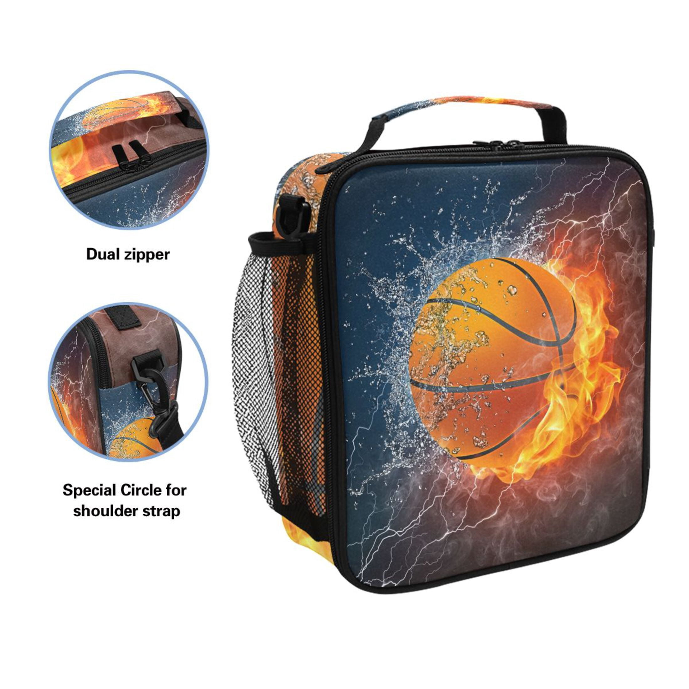 ALAZA Burning Basketball Kids Lunch Box Insulated Lunch Bag Thermal Cooler Tote