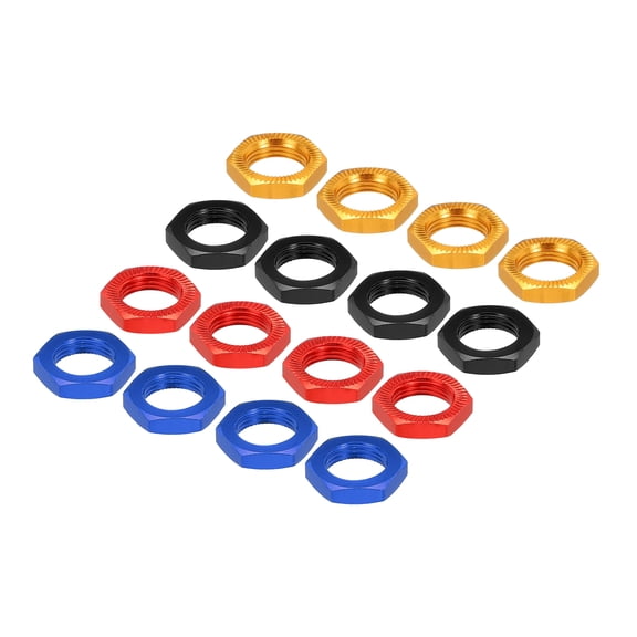 Uxcell Aluminum 17mm Thread 1.0mm Hex Wheel Nuts for 1/8 RC Model Car Trucks Off Road Car Upgraded Parts 16PCS(4 Colors)
