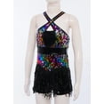 thumbnail image 3 of TiaoBug Kids Girls Sparkle Sleeveless Fringed Leotard Tassels Latin Dance Dress Sequin Bodysuit Dress Colorful 6, 3 of 7
