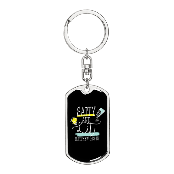Salty And Lit Matthew 5:13-15 Stainless Steel or 18k Gold Premium Swivel Dog Tag Keychain