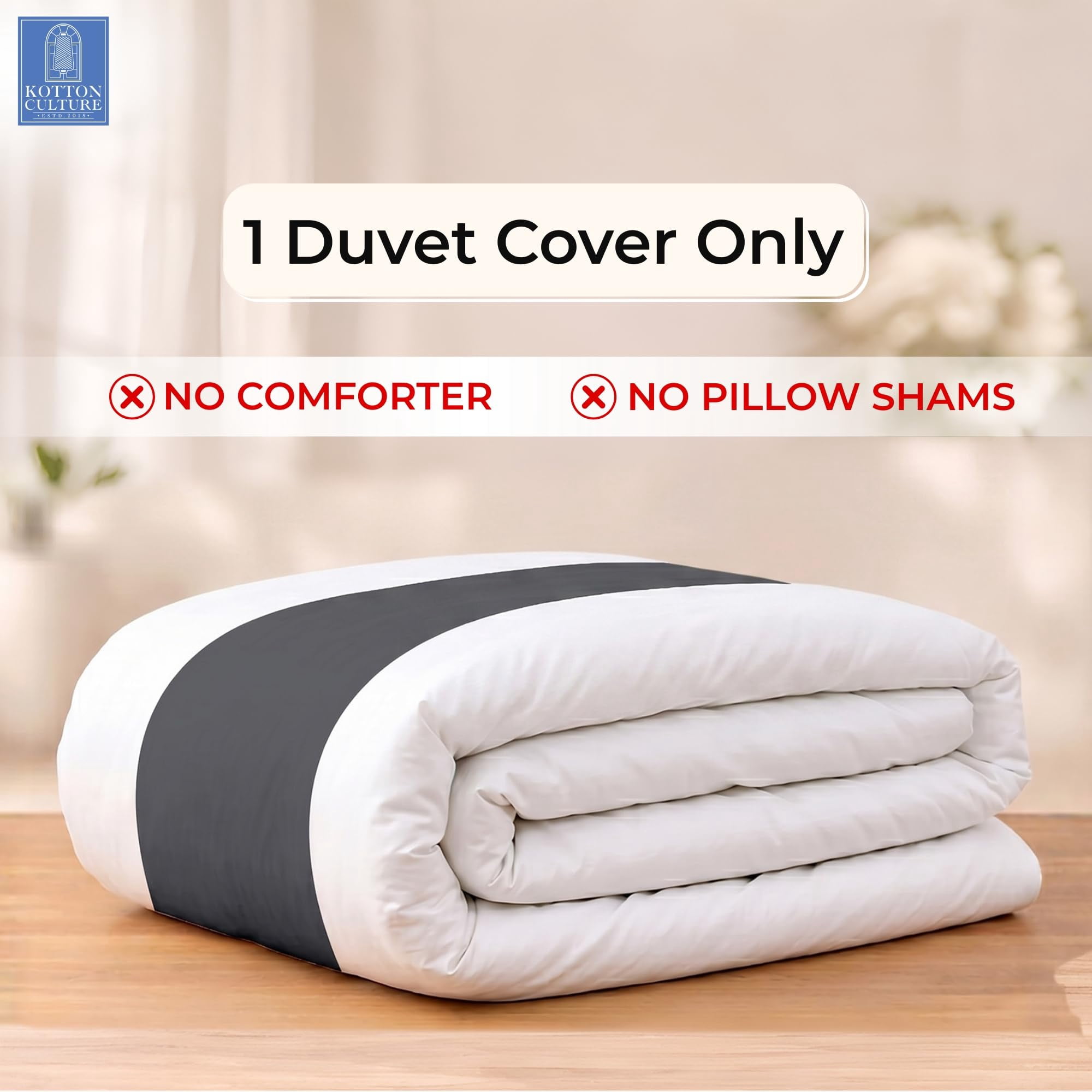 Kotton Culture 1 Pc Queen Size Duvet Cover Only -100% Egyptian Cotton 600 TC Ultra Soft Premium Durable Comforter Cover Zipper Closure & Corner Ties (Speared White, Queen/Full 90" X 90")