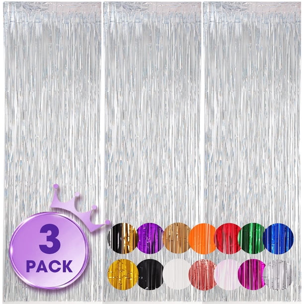 Cortinas de fondo con flecos Vircoloria, láser, lámina plateada, cm