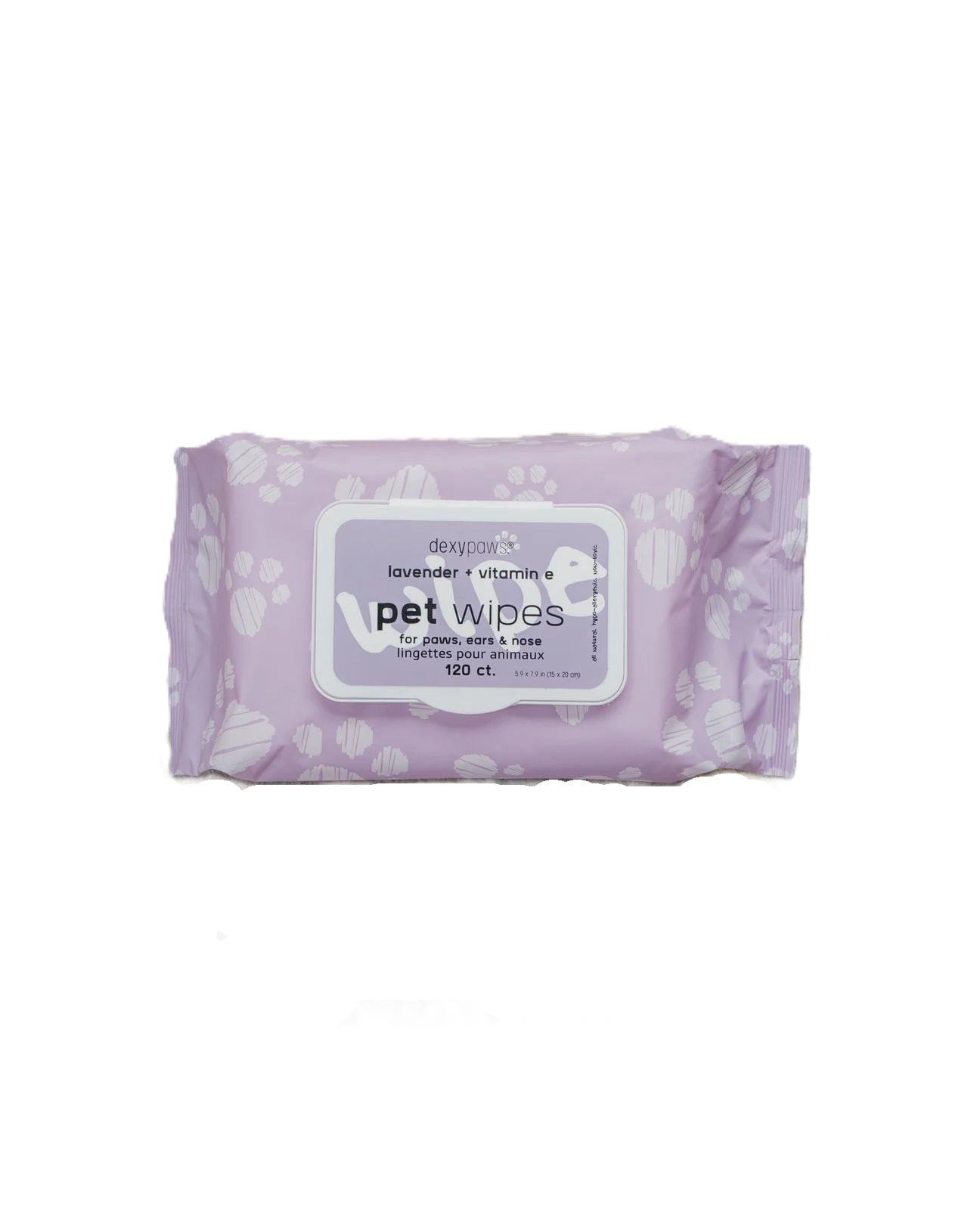 Dexypaws Lingettes de Toilettage pour Chiens Pochette 120 Lingettes - Lavande et Vitamine E (Nouvel Emballage) pour Tous les Types de Peau