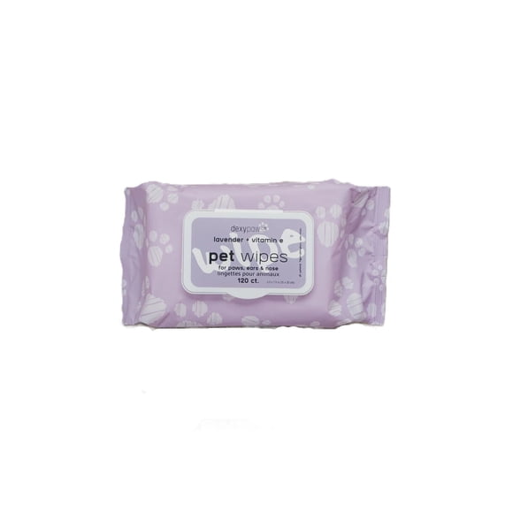 Dexypaws Grooming Wipes for Dogs Pouch 120 Wipes - Lavender and Vitamin E (New Packaging) for All Skin Types