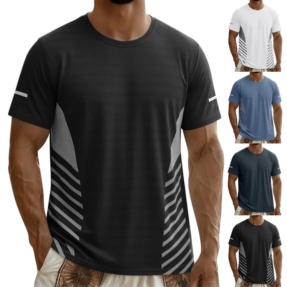 Qzwdhjm Mens Athletic Shirts Quick Dry Short Sleeve Tops Crewneck Cooling Lightweight Casual Tshirts Color Block Summer Tees for Workout