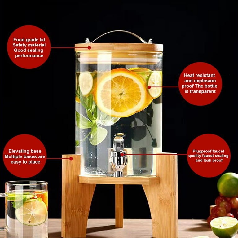 1 Gallon Glass Beverage Dispenser with Wood Stand, Wanik Water Drink  Dispenser for Parties with Stainless Steel Spigot, Glass Jar Beverage  Dispensers for Weddings, Sun Tea & Lemonade Dispenser.. ($35.99) For