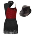 thumbnail image 4 of YONGHS Womens Sleeveless Latin Jazz Dance Leotard Tuxedo Bodysuit Dress With Hat Burgundy XL, 4 of 7