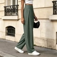 thumbnail image 5 of Karymi Halara Pants Women Solid Fake Linen Wide Leg Pants, High Waist Pleated Straight Draped Casual Trousers Lightweight Textured Long Pants, 5 of 7