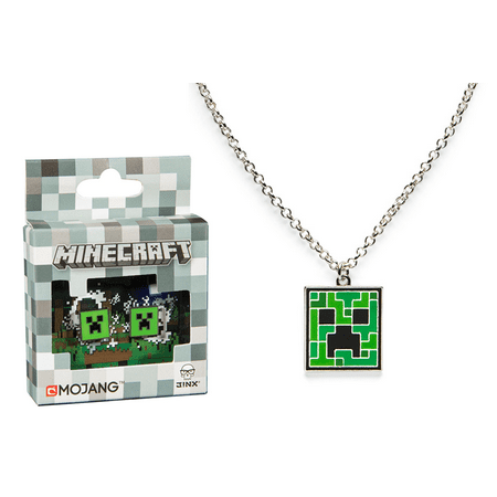 Minecraft Creeper Pendant Necklace & Creeper Earring Collector Costume Cosplay Dress-Up Superfan Set Video Game Merchandise Gear Jewelry