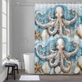 thumbnail image 5 of Blue Ocean Octopus Bathroom Shower Curtain, Nautical Watercolor Sea Octopus Starfish Seashell Waterproof Washable Soft Bath Curtain for Bathtub Decor with 12 Hooks&Grommet, 66x72 Inch, 5 of 9
