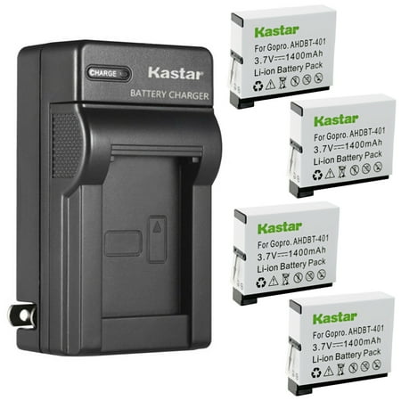 Kastar 4-Pack Battery and AC Wall Charger Replacement for Gopro4 Hero4 AHDBT-401 AHBBP-401 Battery Gopro HD HERO4 Black & Silver HD Hero 4 Black & Silver Action Sport Camera