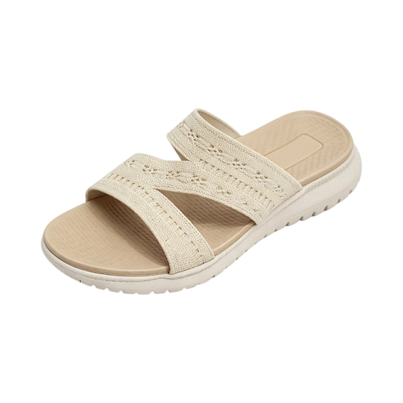 longantii Flat Sandals for Women Orthopedic Arch Support Sandals Lightweight Slipper Summer Beach Slides Slipper Casual Slip on Shoes Beige