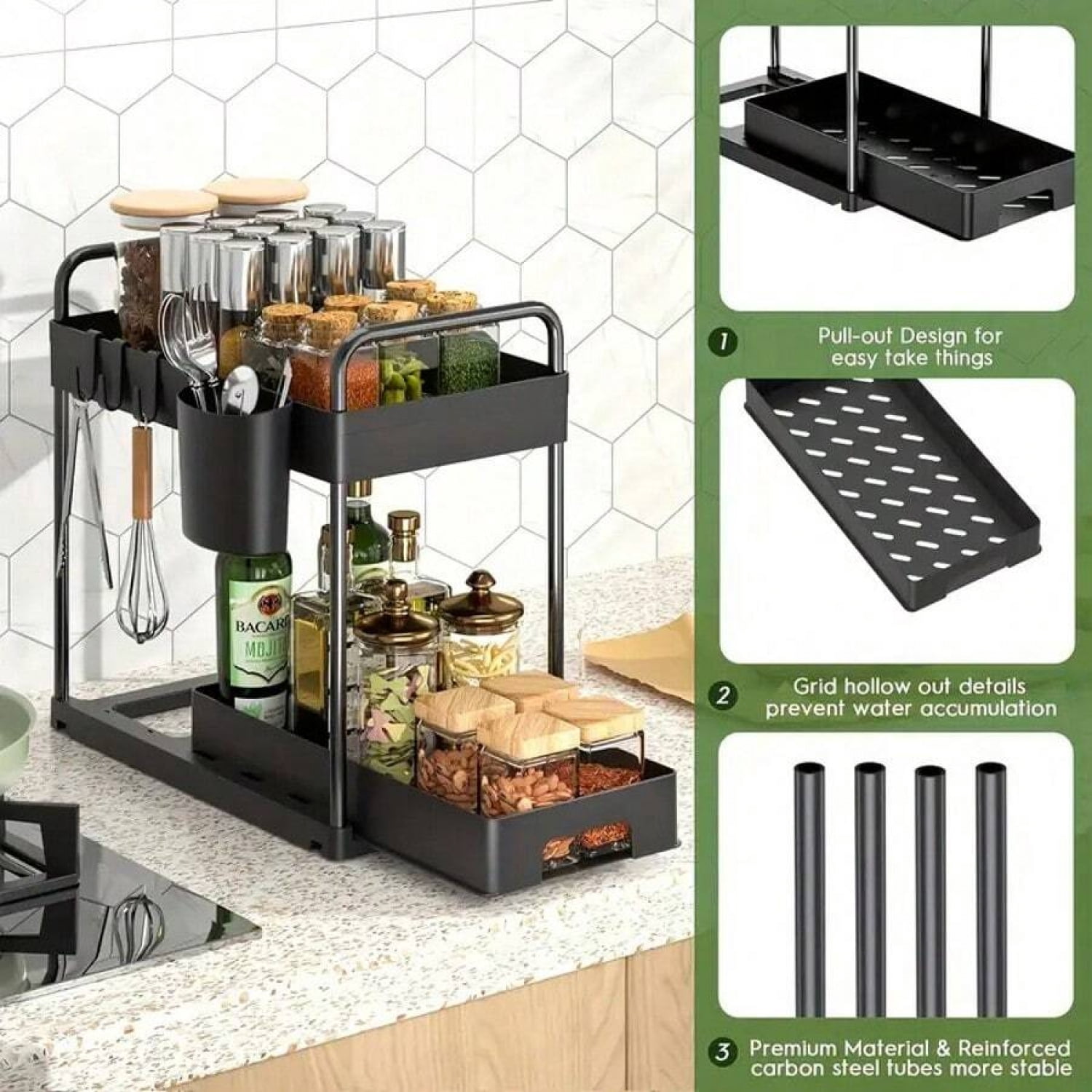 NTGFU 4 Pack Under Sink Organizer and Storage - Stackable 3 Size 2 Tier Bathroom Under The Sink Organizers Multi-Usage Kitchen Cabinet Organizers and Storage Sink Bath Shelf Baskets