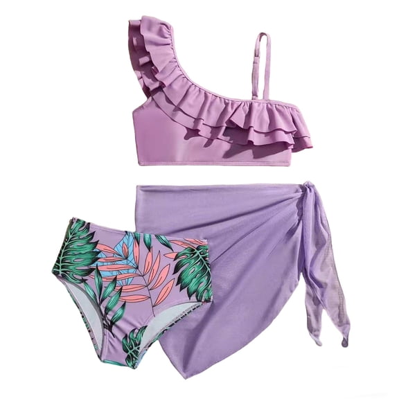 Shadoumai Girls Swimsuits Size 10-12 Cutout Bikini Drawstring Tankini Set 2Piece Ruffle Bathing Suit