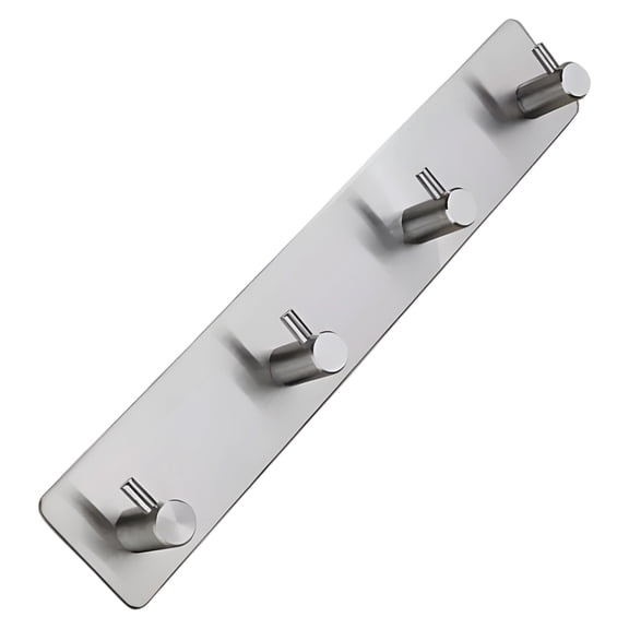 304 Stainless Steel Coat Rack, Wall Mounted Key Holder, Brushed Nickel Finish with 4-Prong Hooks, Heavy Duty Adhesive, No Drilling, Space-Saving Organizer for Entryway, Bathroom, 10.2 in / 26 cm