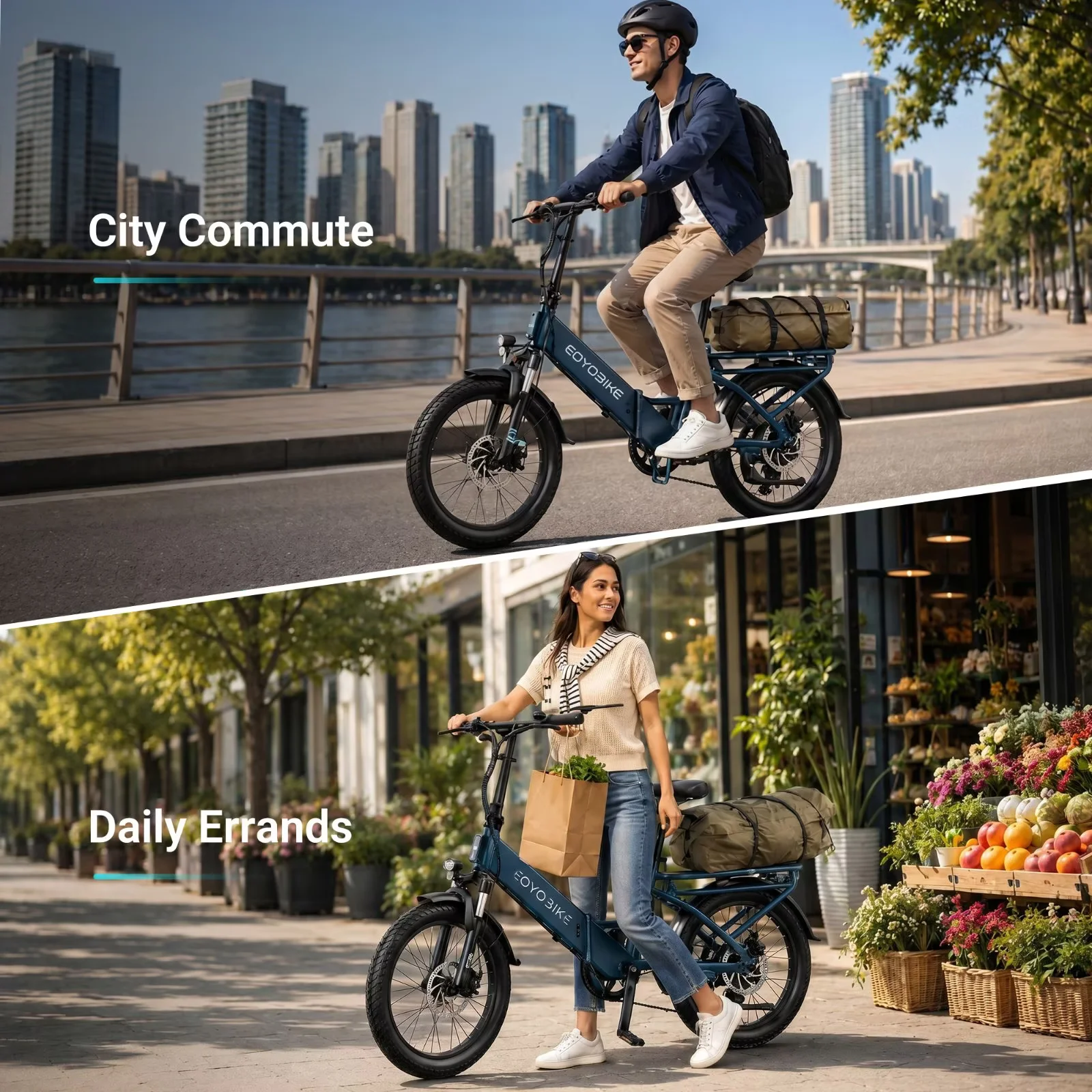 Lilypelle Folding Electric Bicycle for Adults, 20"×3.0 Fat Tire 7 Speed Step-Thru Electric Cargo Bicycle, 500Wh Built-in detachable battery, Peak 1000W Rear Motor，20MPH, Fits for 4'9" to 6'5"