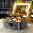 thumbnail image 4 of Makeup Bag with LED Mirror, Travel Cosmetic Organizer Case, White 10.04 x 8.86 x 4.72 in, 4 of 11