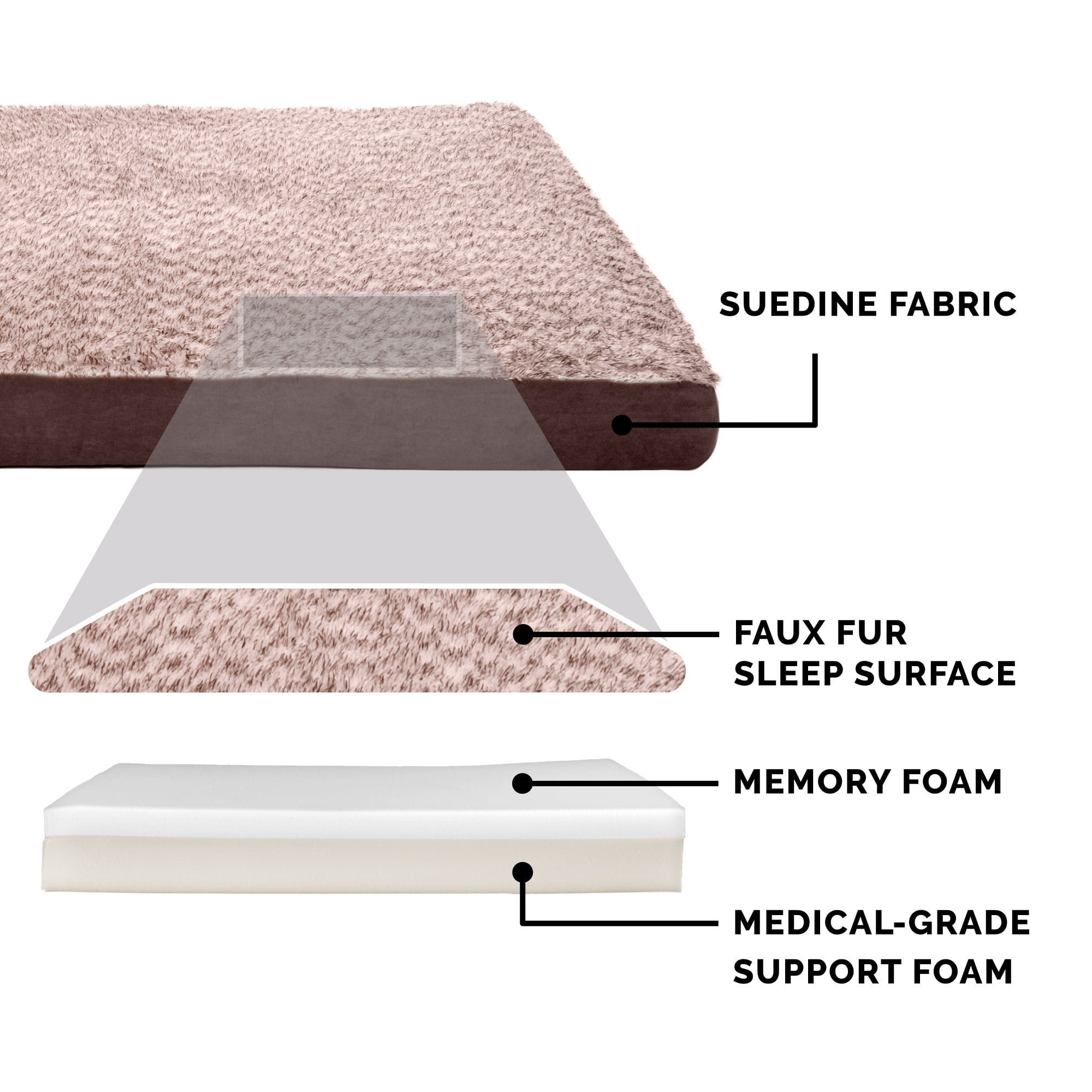 FurHaven Pet Products Two-Tone Faux Fur & Suede Deluxe Memory Foam Pet Bed for Dogs & Cats - Espresso, Large