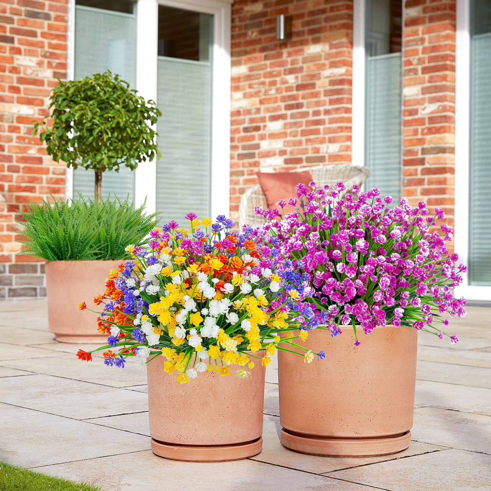 Scidweet 24 Bundles Artificial Flowers Outdoor, Faux Fake Flowers Plastic Floral Plants Spring Summer Decoration for Outside Home Patio Garden Decor, Multicolor
