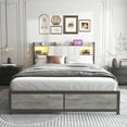 thumbnail image 1 of Noble House Queen Upholstered Platform Bed,LED Bookcase Headboard with Charging Station & Storage,Beige + White, 1 of 6