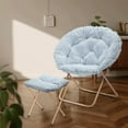 thumbnail image 2 of Cozy Saucer Chair, Living Room Chair, Faux Fur Soft Thick Padded Folding Chair, Comfortable Moon Chair for Living Room, Bedroom, Reading Nook, Modern Style, Light Blue, 2 of 12