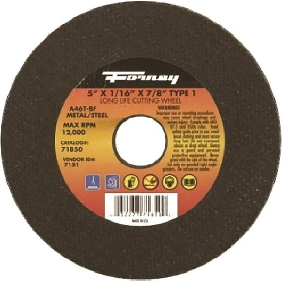 Forney Industries Cut-Off Wheel, Metal, Type 1, 5 in x 1/16 in x 7/8 in 5 PK