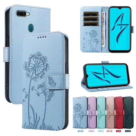 Wallet Case for OPPO A5S, Kickstand and 3 Card Slots, Shockproof and Scratch Resistant, Sky Blue