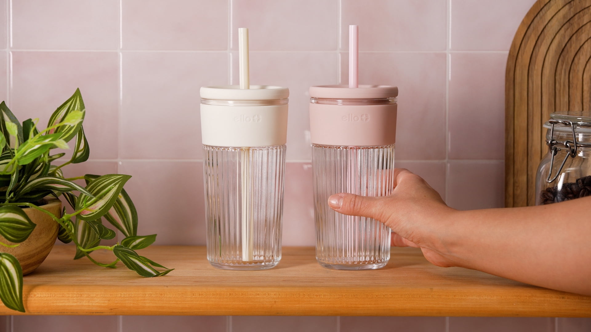 Ello Ava 18oz Glass Travel Mug, Pink