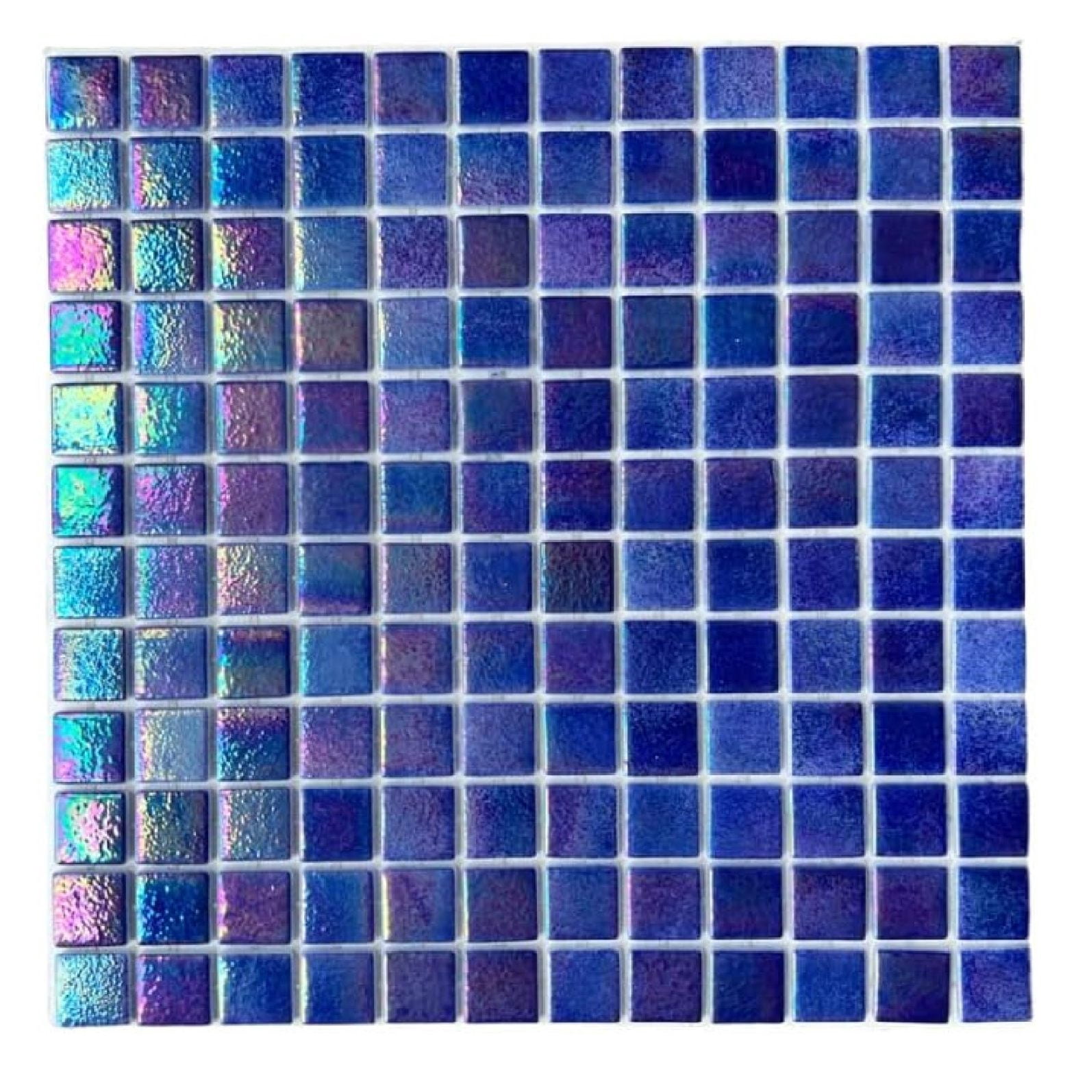 Square Iridescent Recycled Glass Mosaic Floor and Wall Tile for Kitchen Backsplash, Swimming Pool, Bathroom, Accent Wall (Not Peel and Stick) (Sample , Purple)