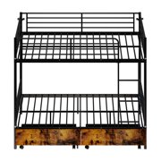 Black Twin Over Twin Metal Bunk Bed with Ladder,High Guardrails Storage Space,Split-Friendly Design,Noise-Free Sturdy Frame,Space-Saving Bed Frames for Twin Size Bed