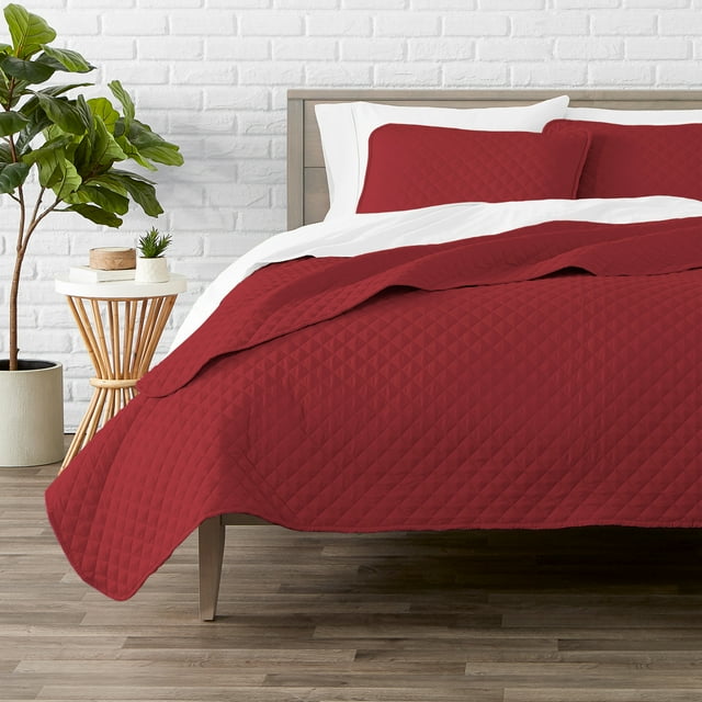 Bare Home Ensemble de Courtepointe - 3 Pcs - Couvre-Lit Matelassé à Losanges - Très Grand, Rouge