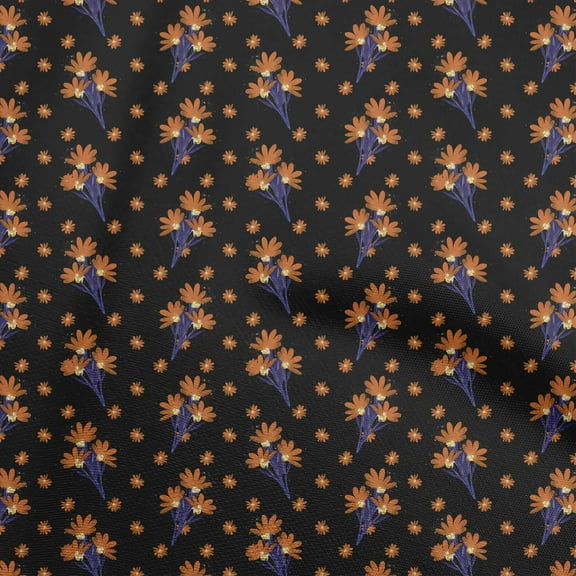 oneOone Cotton Poplin Black Fabric Floral Craft Projects Decor Fabric Printed By The Yard 56 Inch Wide