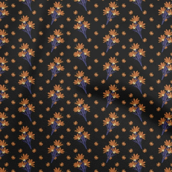 oneOone Cotton Poplin Twill Black Fabric Floral Fabric For Sewing Printed Craft Fabric By The Yard 56 Inch Wide