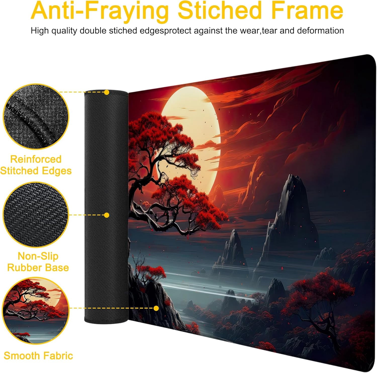 Desk Pad Darkness Red Moon Desk Mat for Keyboard and Mouse, Large XXL Gaming Mouse Pad with Stitched Edges for Work Game Office, 35.43 x 15.75 in