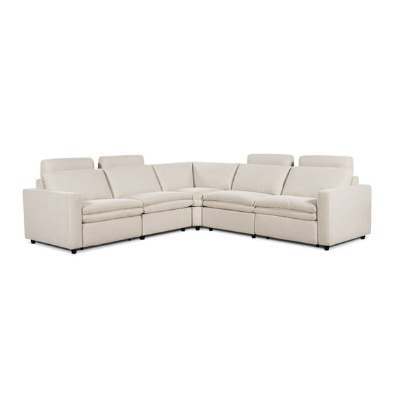 Jennifer Taylor Home Camden 113" Wall Hugger Performance Power Motion 5-Piece Modular Corner Sectional Sofa Heathered Cream Off-White Three-Proof C0 Fabric