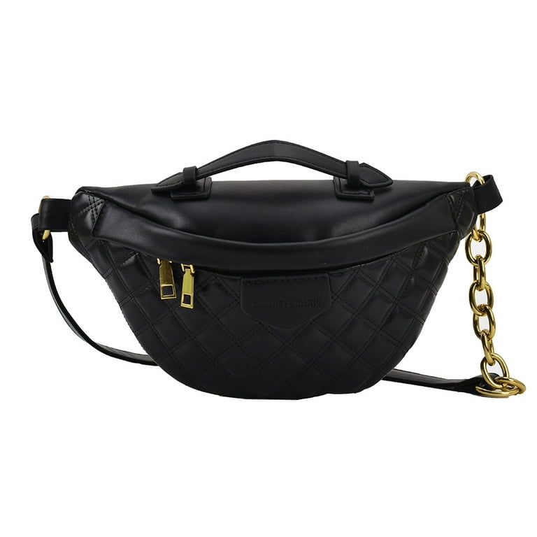 Yucurem Women Fanny Waist Pack Vintage Leather Sling Pocket Travel  Crossbody Bag (Black) 