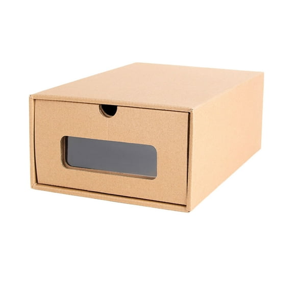 2pcs Paper Drawer Shoebox Transparent Shoebox Shoe Case Drawer-style Shoes Box Window Shoes Storage Container for Home (Khaki Women's Shoes Transparent Style 30x21cm)