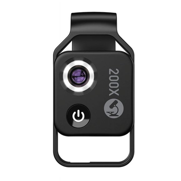 Lentille de Microscope à Grossissement 200X avec Lumière LED Mobile CPL Mini Lentilles de Poche pour Tous les Téléphone Intelligent Noir