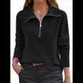 thumbnail image 1 of Suéter de Otoño para Mujer, de Larga, con Cremallera de 1/4, Sudadera Holgada de Punto Acanalado con Abertura. Negro L, 1 of 4