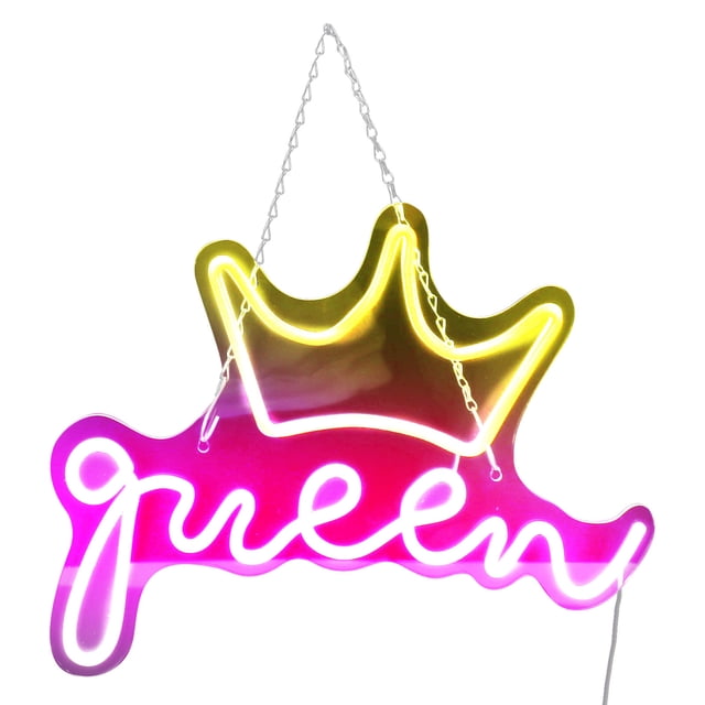 Letrero de neón LED brillante con alimentación USB, luz de neón decorativa de pared con forma de corona y reina para habitación de niños, dormitorio y fiesta.