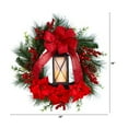 thumbnail image 2 of Nearly Natural 28" Poinsettia and Berry Holiday Lantern Christmas Wreath with LED Candle, 2 of 4