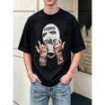 thumbnail image 4 of Men's Hip Hop Ski Mask Graphic T-Shirt Cotton Black Short Sleeve Crewneck Oversized, 4 of 9
